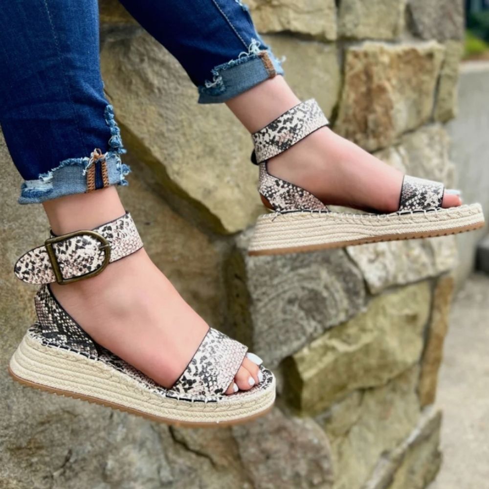 BAMBOO INFINITI PLASFORM WEDGE ADJUSTABLE BUCKLE ANKLE STRAP OPEN TOE SANDAL